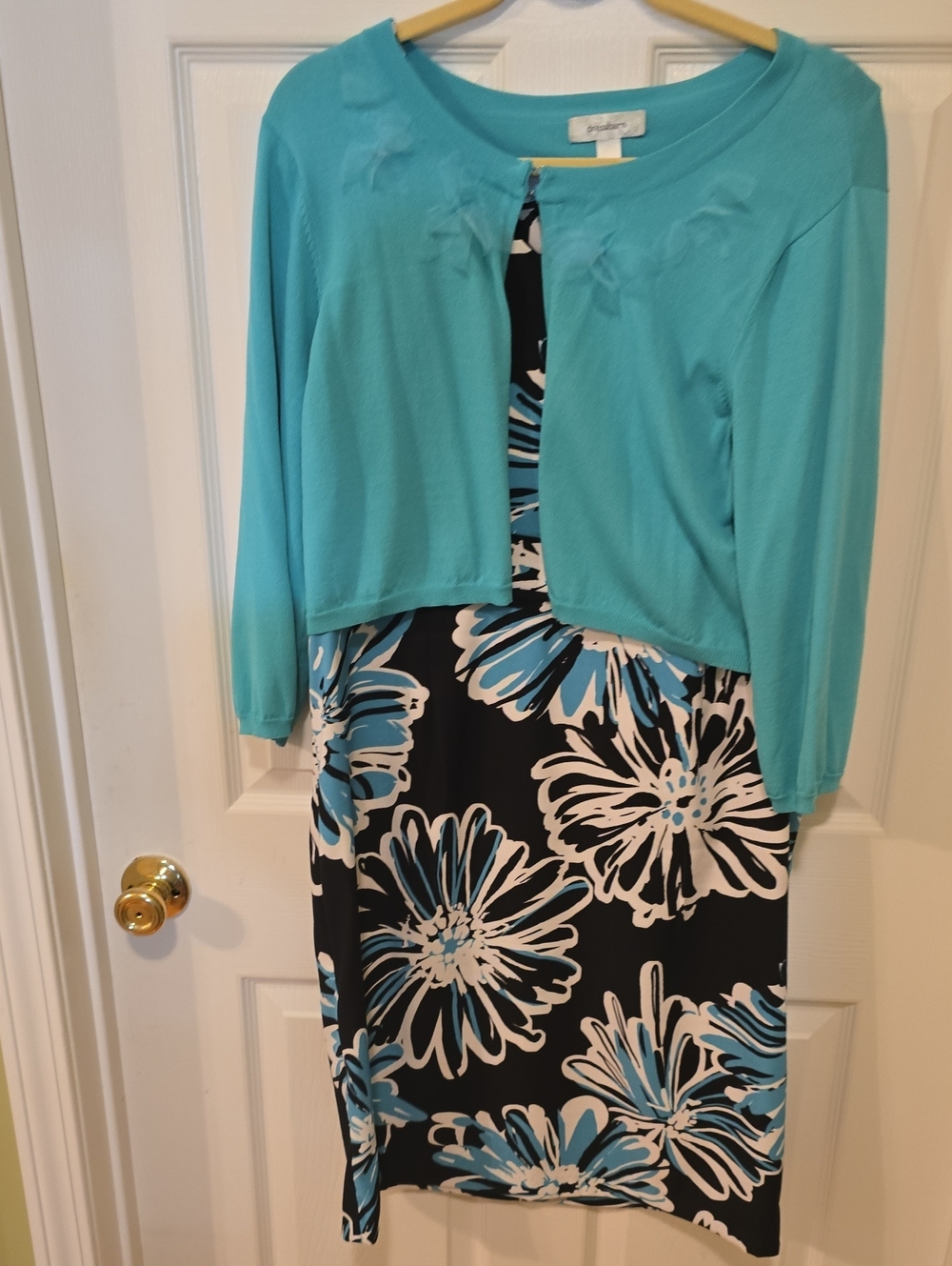 Dressbarn Teal Floral Sheath Dress with Teal Cardigan. Size 16